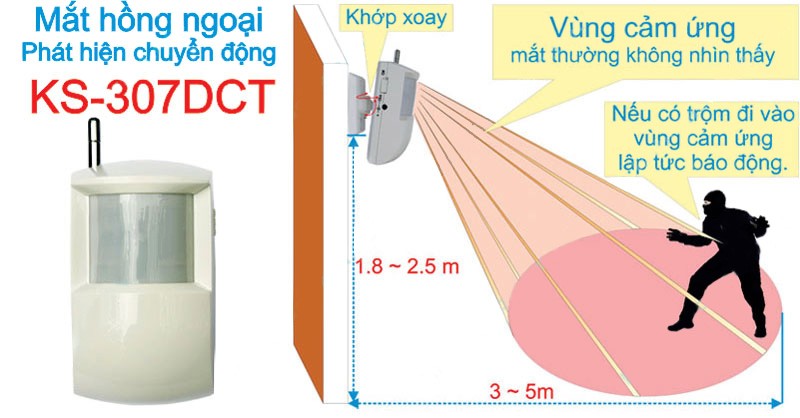 Lắp pin cho cảm biến hồng ngoại chong-trom-hong-ngoai-ks-307-dct